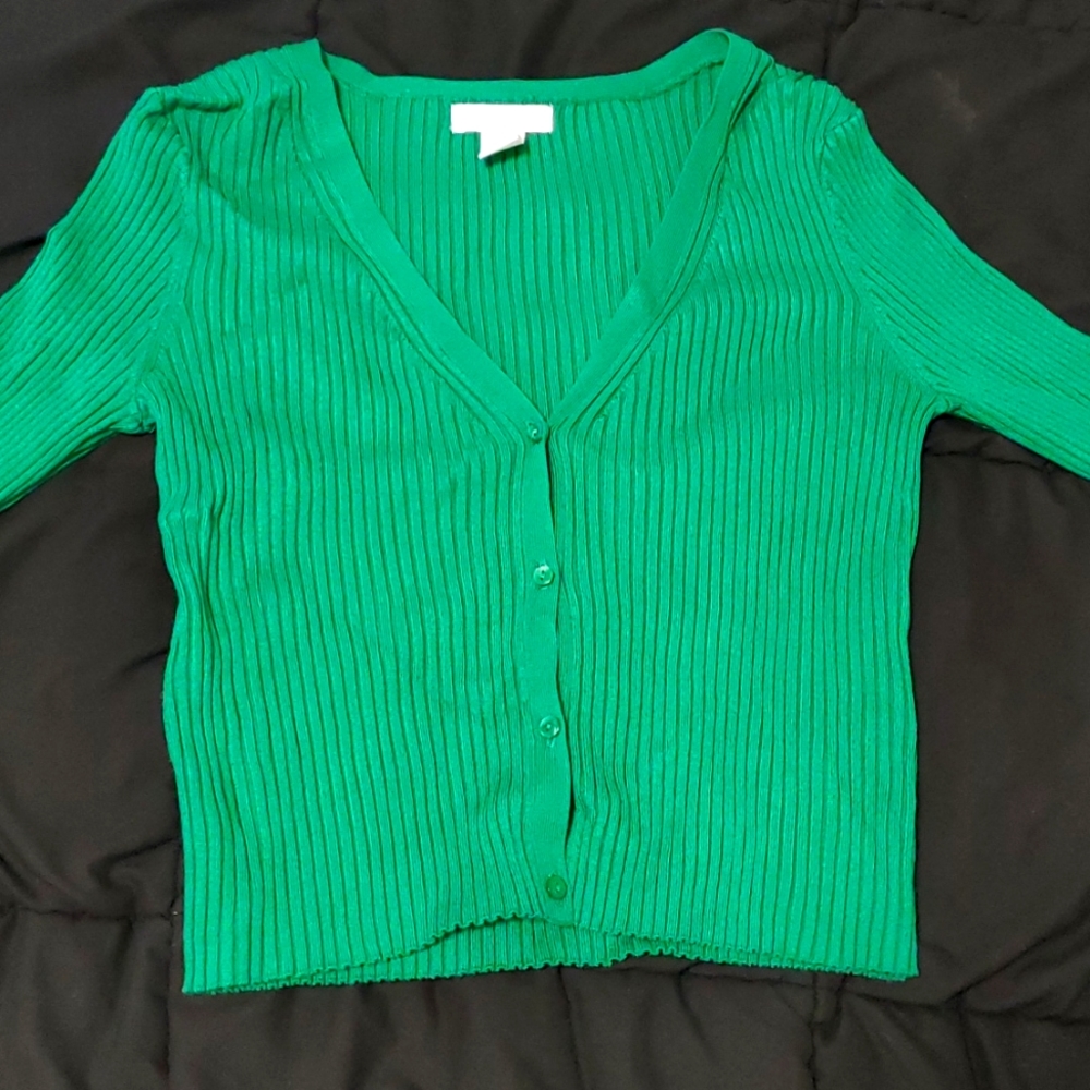 H&M green button-up cardigan (size M)